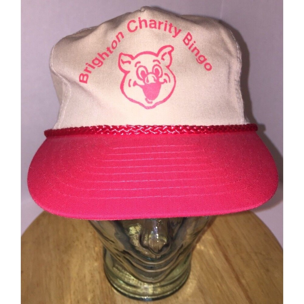 Vintage BRIGHTON CHARITY BINGO Pig Pork Hog OINK 80s 90s Hat Cap Snapback Rope